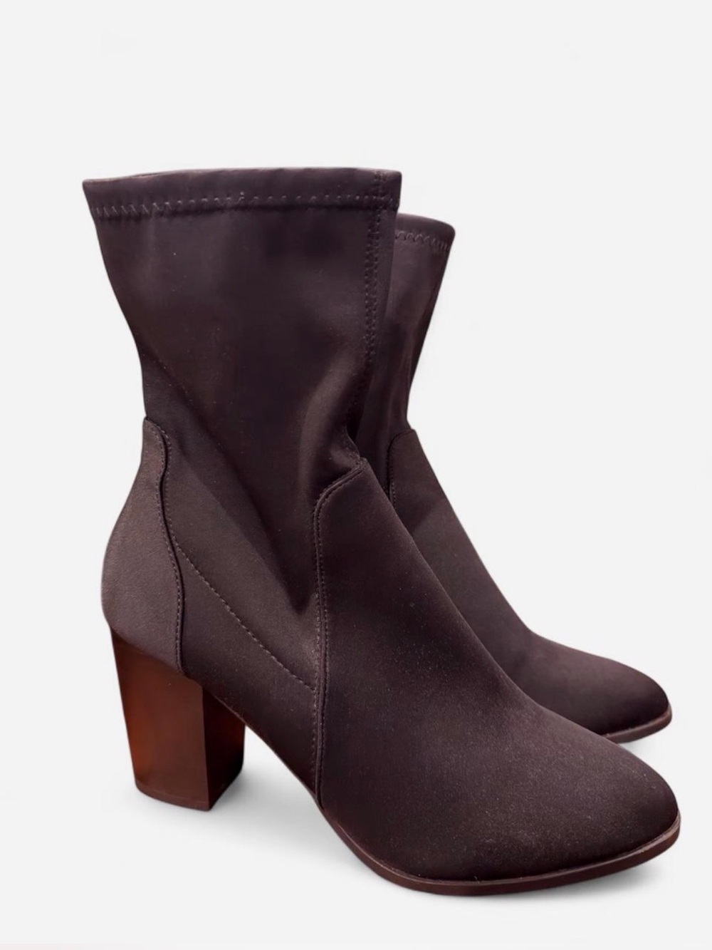 Forever 21 Black Stretch Sock Ankle Booties with Block Heel